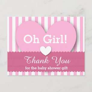 BABY SHOWER THANK YOU Hearts Stripes V06 PINK Postcard