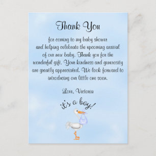 Baby Shower Thank You It's a Boy Baby Boy Stork Postcard