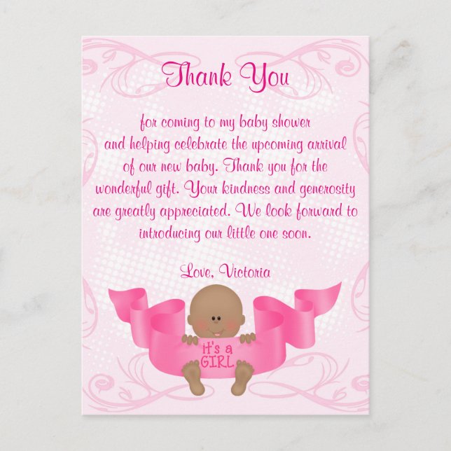 Baby Shower Thank You It's a Girl Baby Girl Postcard (Front)