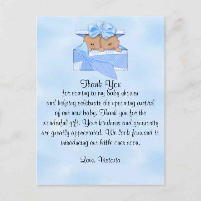 Baby Shower Thank You It's Twins Boy Ethnic Postcard (Front)
