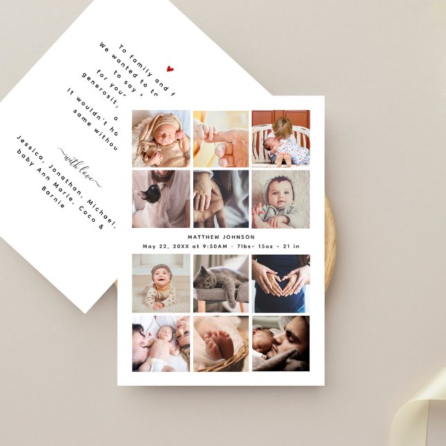 Baby Shower Thank You Minimalist 12 Photo Collage Announcement (Creator Uploaded)