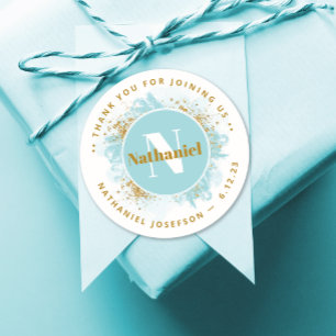 Baby Shower Thank You Monogram Watercolor Glitter Classic Round Sticker