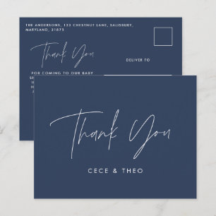 Baby shower thank you navy blue elegant modern postcard