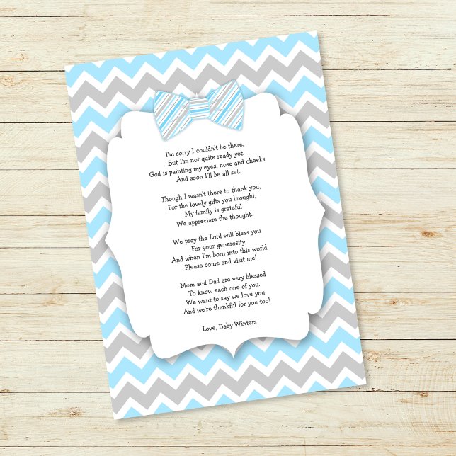 Baby shower thank you notes with poem blue grey (Creator Uploaded)