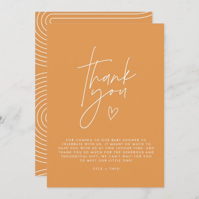 Baby shower thank you orange elegant modern invitation (Front/Back)