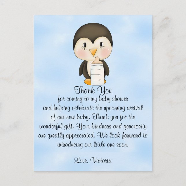 Baby Shower Thank You Penguin Postcard (Front)