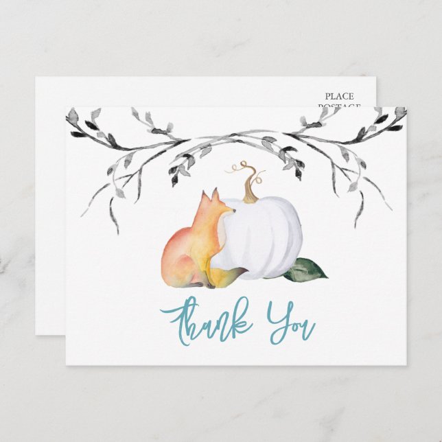 Baby Shower Thank You Postcard Pumpkin & Fox (Front/Back)