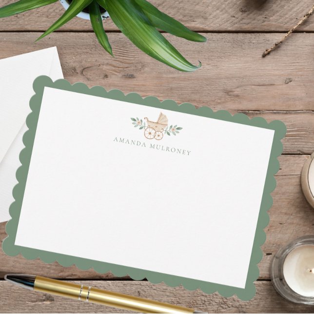 Baby Shower Thank You Scalloped Flat Note Card (Creator Uploaded)