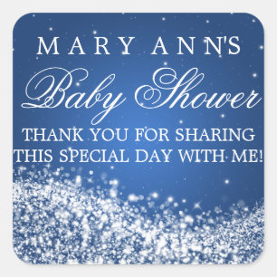 Baby Shower Thank you Sparkling Wave Blue Square Sticker