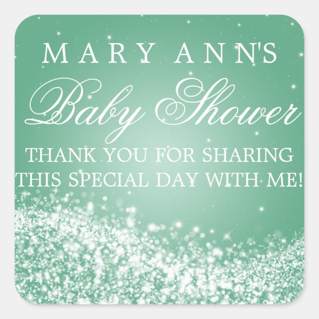 Baby Shower Thank you Sparkling Wave Mint Square Sticker (Front)