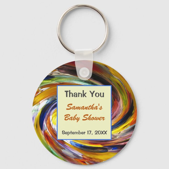 Baby Shower Thank You Swirled Colourful Keepsake Key Ring (Front)
