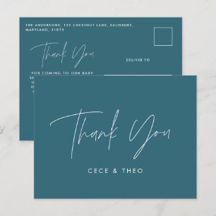 Baby shower thank you teal blue elegant modern postcard