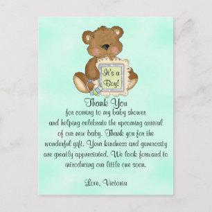 Baby Shower Thank You Teddy Bear Postcard