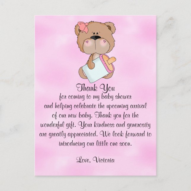 Baby Shower Thank You Teddy Bear Postcard (Front)