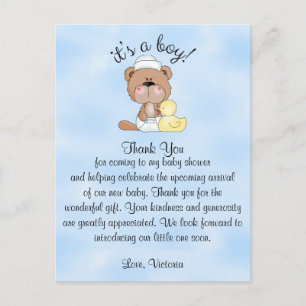 Baby Shower Thank You Teddy Bear Postcard