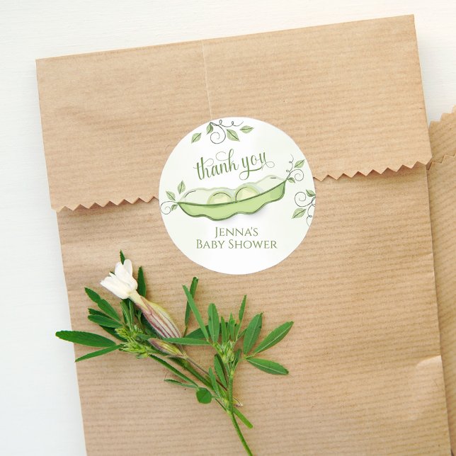 Baby Shower Thank You Two Peas in a Pod Classic Round Sticker (Cute baby shower thank you stickers label. )