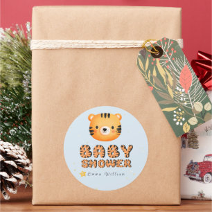 BABY SHOWER TIGER STAR CLASSIC ROUND STICKER