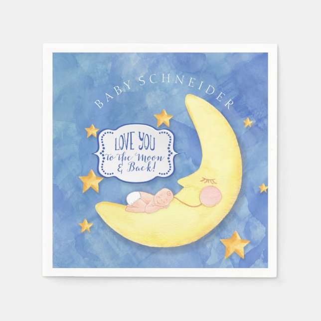 Baby Shower To The Moon and Back Stars Typography Napkin (Front)