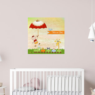 Baby Shower Train with Animals and Umbrella Poster