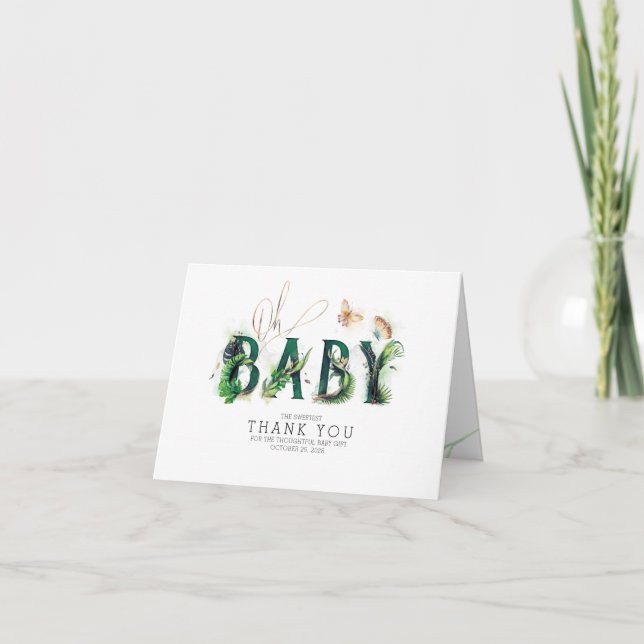 Baby Shower Tropical Greenery Thank You Card (Front)