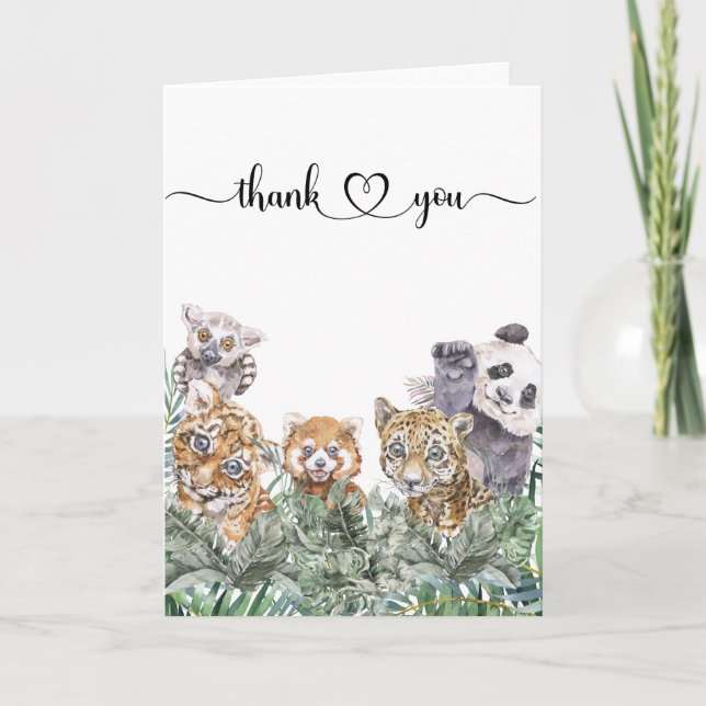  Baby Shower Tropical Jungle Animals Thank you  Card (Front)