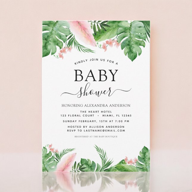 Baby Shower Tropical Palm Floral Watercolor Invitation (Creator Uploaded)
