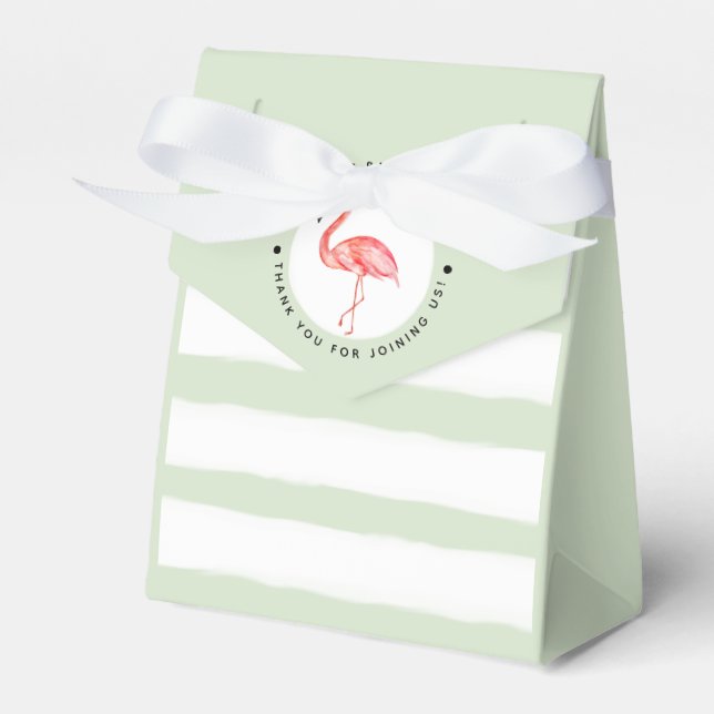 Baby Shower Tropical Watercolor Flamingo Thank You Favour Box (Front Side)