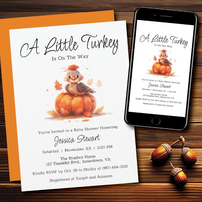 Baby Shower Turkey Thanksgiving Watercolor Invitation (Creator Uploaded)