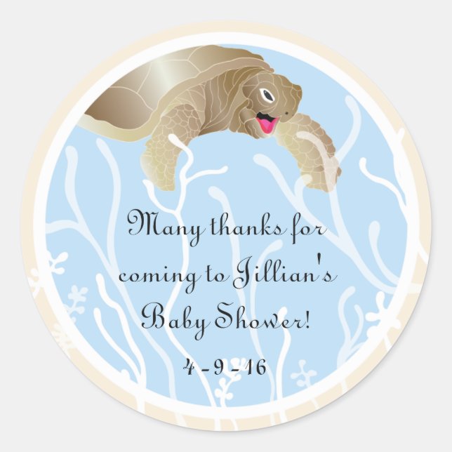 Baby Shower "Turtle/Blue" Stickers 1 1/2" or 3" (Front)