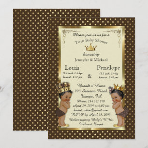 Baby shower twin babies, marron, very trendy invitation