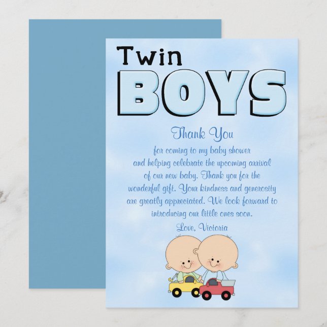 Baby Shower Twin Boys Invitation (Front/Back)