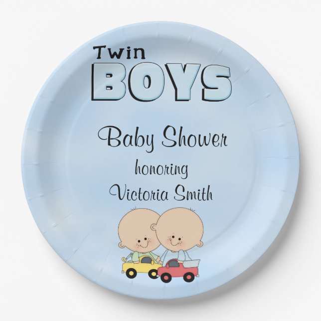 Baby Shower Twin Boys Paper Plate (Front)