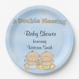 Baby Shower Twin Boys Paper Plate