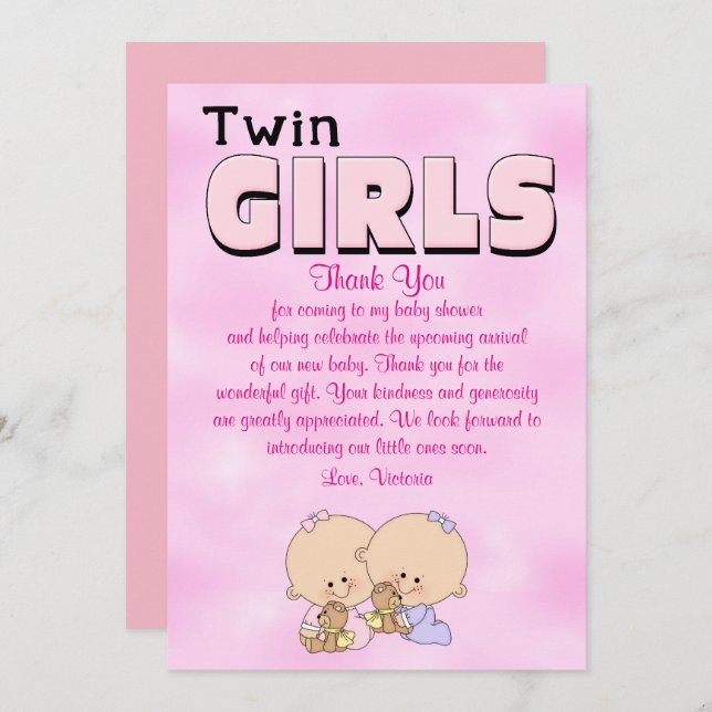 Baby Shower Twin Girls Invitation (Front/Back)