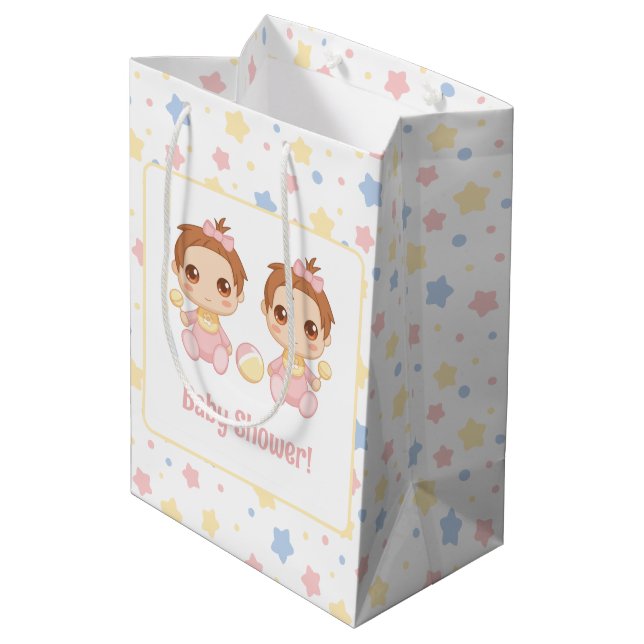 Baby Shower Twin Girls Medium Gift Bag (Back Angled)