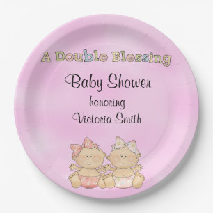 Baby Shower Twin Girls Paper Plate