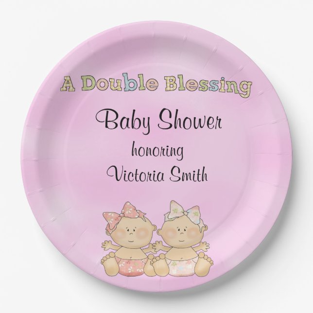 Baby Shower Twin Girls Paper Plate (Front)