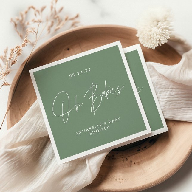 Baby shower twin modern sage green elegant napkin (Creator Uploaded)
