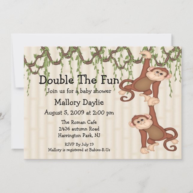 Baby Shower Twin Monkeys Invitation (Front)