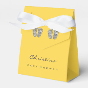 Baby Shower Twins Feet Drips GlitterSilver Yellow Favour Box