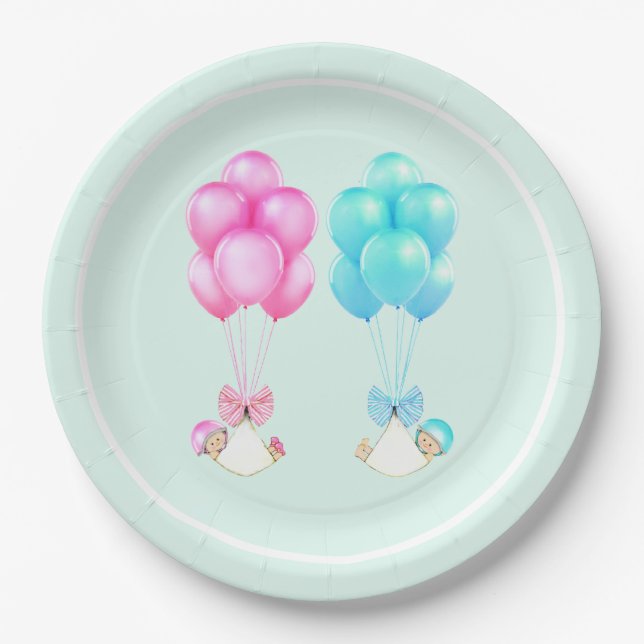 Baby Shower Twins Paper Plate (Front)