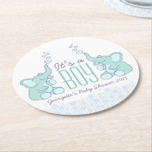 Baby shower two elephants it's a boy coasters
