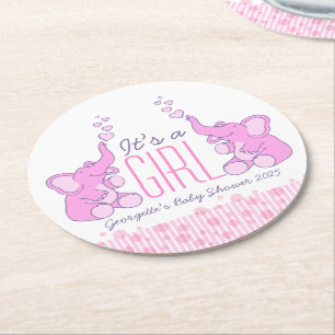Baby shower two elephants it's a girl coasters