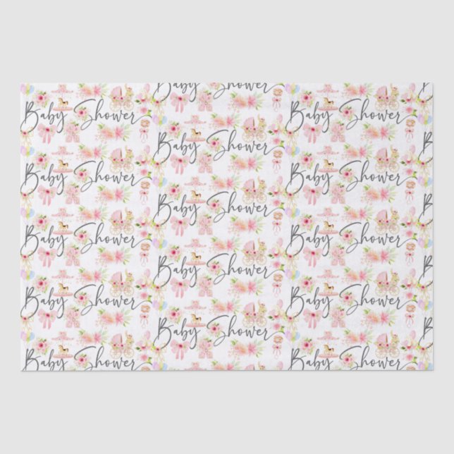 Baby Shower Typography Newborn Symbols Pattern Tissue Paper (Front)