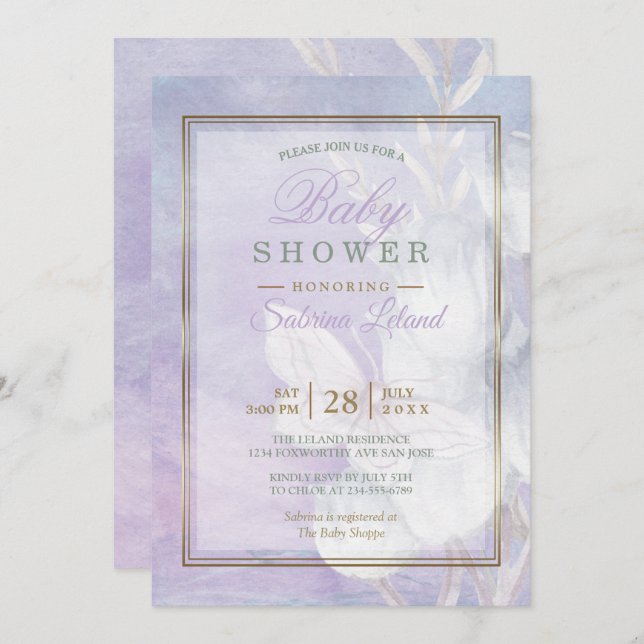 Baby Shower Ultra Violet Watercolor Butterfly Invitation (Front/Back)