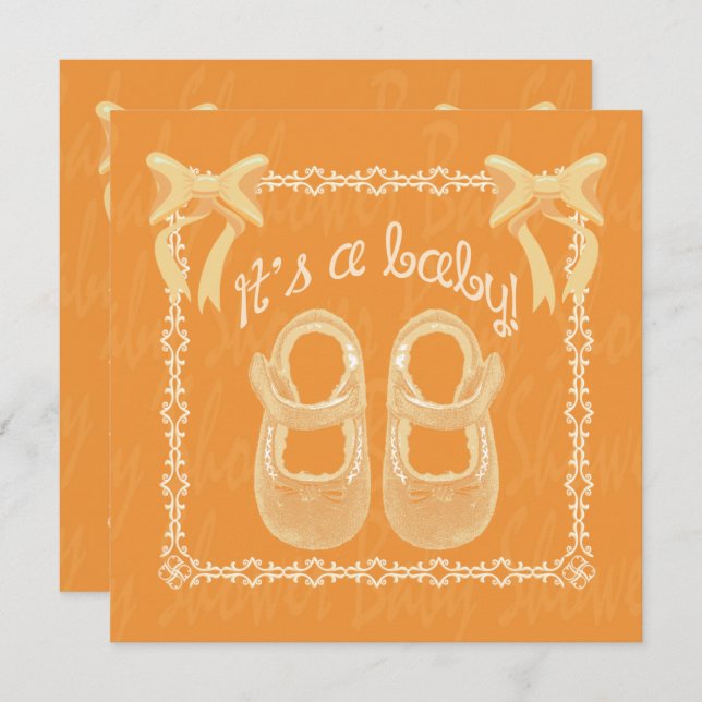 Baby shower Unisex Orange Shoes and bows Invite (Front/Back)