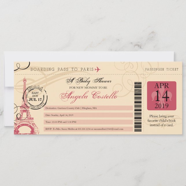 Baby Shower Vintage Paris Boarding Pass Invitation (Front)