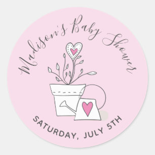 Baby Shower Watch me Grow Pink Potted Plant Classic Round Sticker