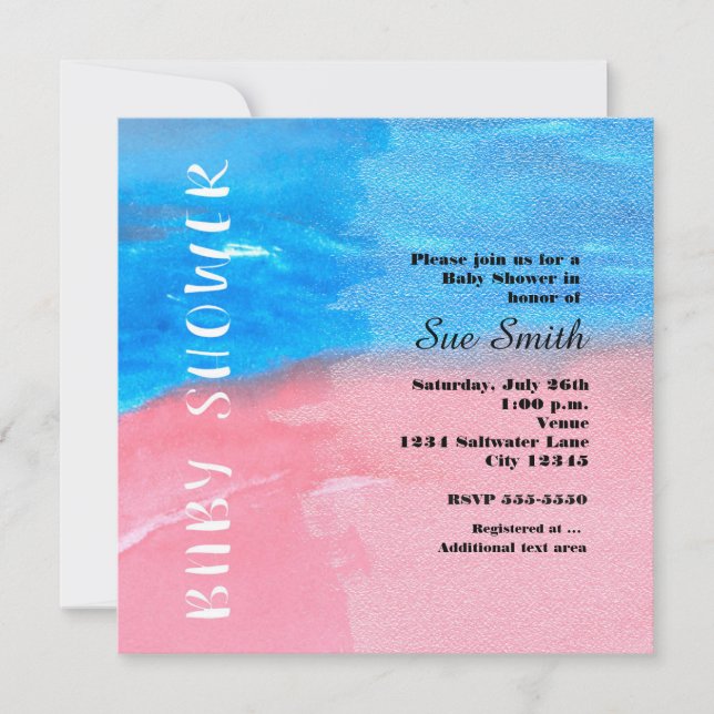 BABY SHOWER Watercolor Blue & Pink Invitation (Front)