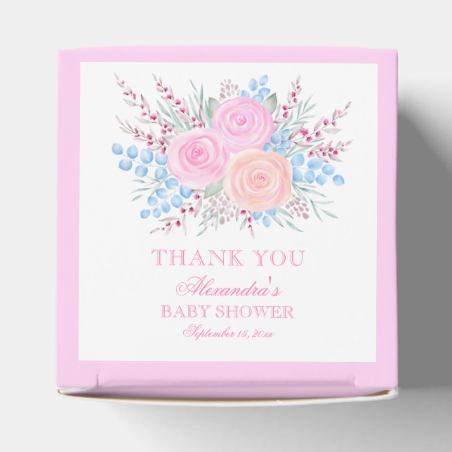 Baby Shower Watercolor Bouquet Pink Roses Girl Favour Box (Top)